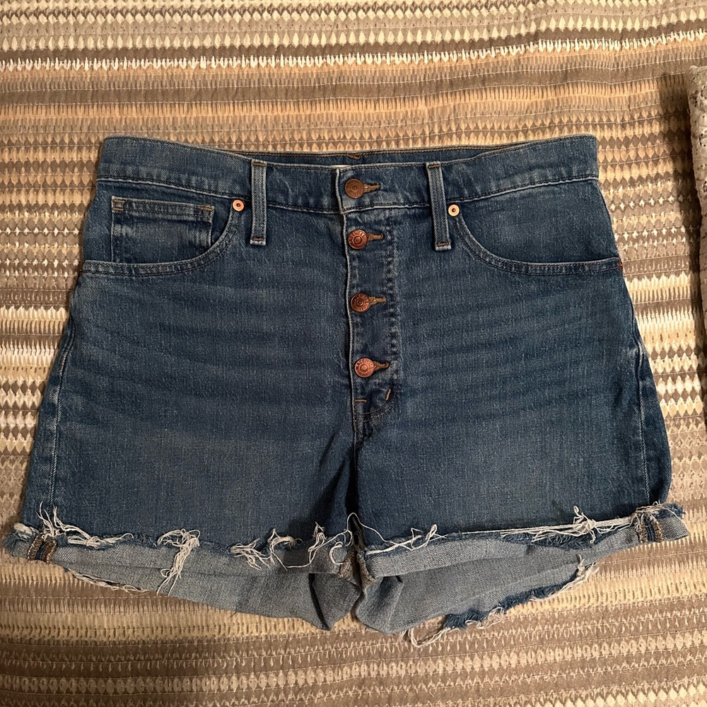 Madewell Blue Button-Up High-Rise Jean Shorts